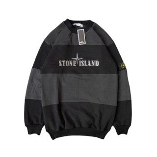 เสื้อแจ็กเก็ตกันหนาว คอกลม ลายโลโก้ STONE ISLAND สีเทา สีดํา