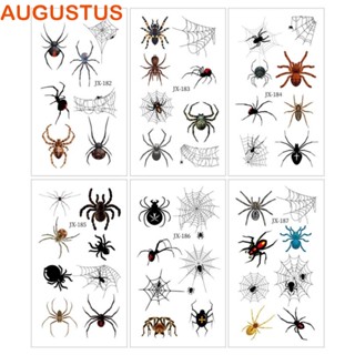 Augustus สติกเกอร์รอยสัก ลายแมงมุม แผลเป็น กันน้ํา สําหรับตกแต่งปาร์ตี้ฮาโลวีน