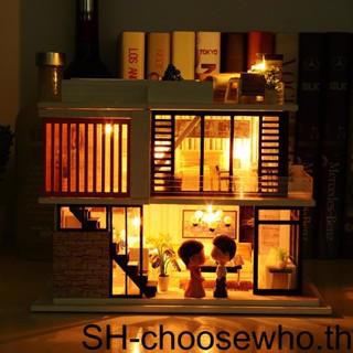 【Choo】ชุดบ้านตุ๊กตาไม้จิ๋ว พร้อมเฟอร์นิเจอร์ มีไฟ LED DIY