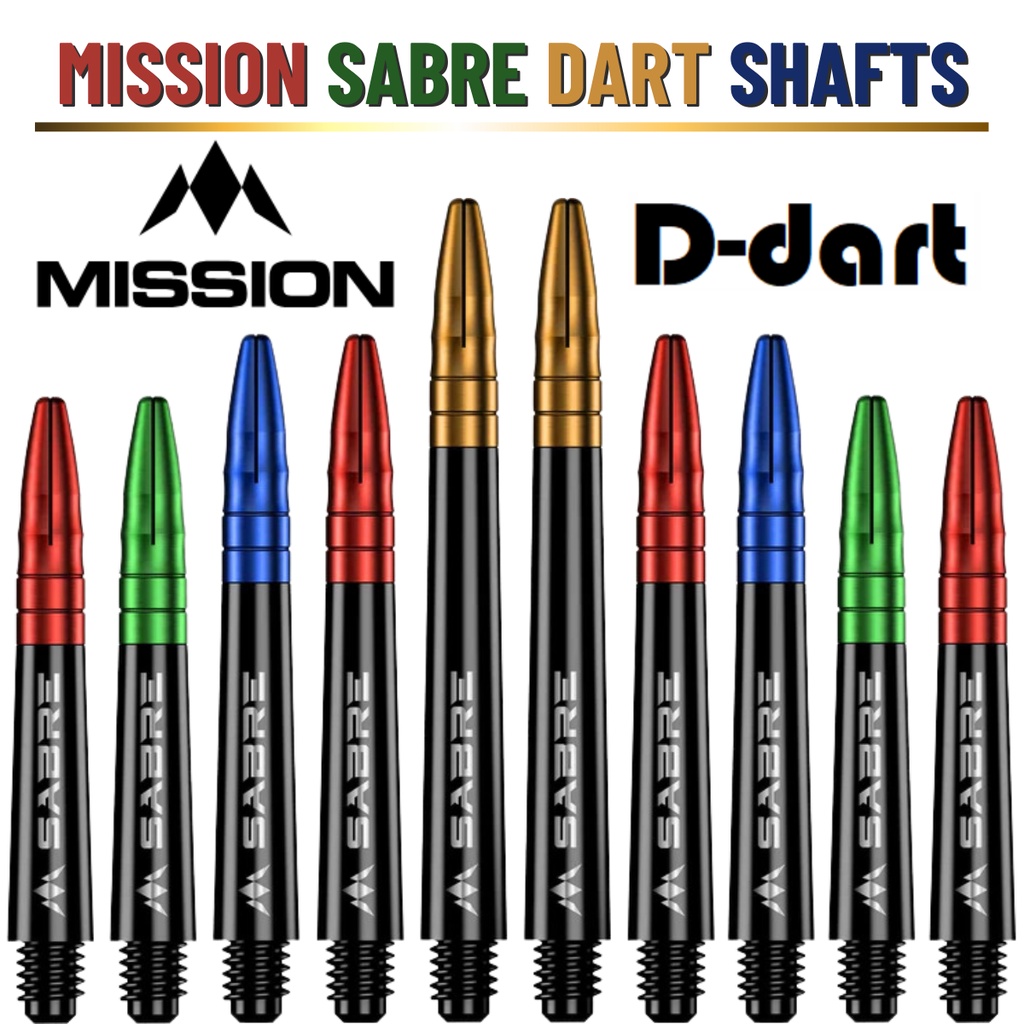 MISSION DART SHAFTS - สีดํา SABRE DART SHAFT/STEM สําหรับ SOFT TIP และ STEEL TIP DART 1 ชุด/3 SHAFTS