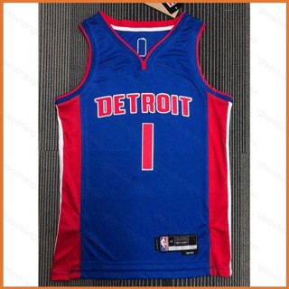 เสื้อกีฬาบาสเก็ตบอล แขนกุด ลายทีม YT3 NBA Jersey Detroit Pistons No.1 Iverson Classic พลัสไซซ์