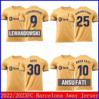 เสื้อกีฬาแขนสั้น ลายทีมฟุตบอล Barcelona FCB GP1 2022-2023 Aubameyang Gavi Fati Lewandowski ชุดเยือน สําหรับผู้ชาย และผู้หญิง PG1