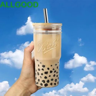 Allgoods แก้วน้ํา ชา สมูทตี้ แบบมีฝาปิดไม้ไผ่ใส 700 มล. พร้อมหลอดดูดน้ําผลไม้