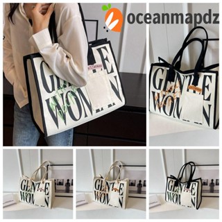 Oceanmapdz สุภาพบุรุษ ผู้หญิง ผ้าใบ กระเป๋าโท้ท ไทย กระเป๋าคุณแม่ แฟชั่น ตัวอักษร กระเป๋าสะพายไหล่ สตรีทแวร์