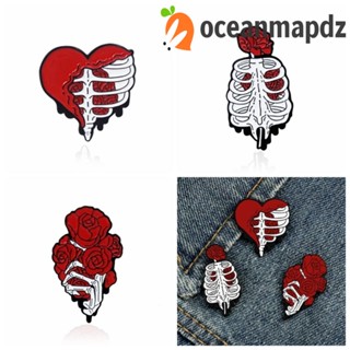 Oceanmapdz โรแมนติก สีแดง กุหลาบ เคลือบ หมุด โลหะผสม หัวใจ น่ารัก เข็มกลัด โครงกระดูก เสื้อโค้ท