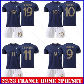 Gp1 เสื้อยืด ลายทีมชาติฟุตบอล France Home Jersey Giroud Mbappe Dembele Benzema 22-23 2 ชิ้น ต่อชุด PG1