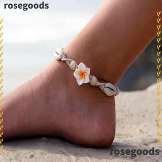 Rosegoods1 สร้อยข้อเท้าโซ่ ลูกปัดเปลือกหอยสังข์ สร้อยข้อเท้าผู้หญิง หรูหรา ยืดหยุ่น ปลาดาว โซ่เท้า ชายหาด