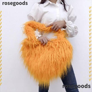 Rosegoods1 กระเป๋าสะพายไหล่ สะพายข้าง ขนปุยเทียม ทรงโท้ท ขนาดใหญ่ รูปหัวใจน่ารัก สําหรับผู้หญิง