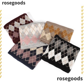 Rosegoods1 ปลอกคอถัก ลายสก๊อต กันความหนาว ให้ความอบอุ่น แฟชั่นฤดูใบไม้ร่วง ฤดูหนาว