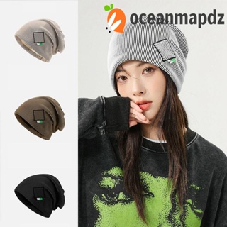 Oceanmapdz หมวกไหมพรมถัก ลายทาง หัวกะโหลก สไตล์เกาหลี แฟชั่นฤดูหนาว ฤดูใบไม้ร่วง