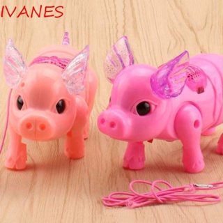 Ivanes ของเล่นฟิกเกอร์หุ่นยนต์ไฟฟ้า รูปหมูเดินเล่น ใช้แบตเตอรี่ สีชมพูอ่อน ของขวัญวันเกิด