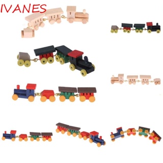 Ivanes โมเดลรถไฟไม้จําลอง ขนาดเล็ก 1:12 หลากสี สําหรับตกแต่งบ้านตุ๊กตา 3-6 ปี