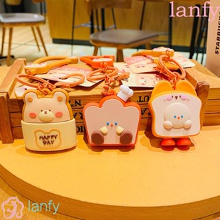 Lanfy พวงกุญแจ จี้ตุ๊กตาหมี PVC รูปการ์ตูนอาหาร ขนมปัง เครื่องประดับ สําหรับนักเรียน เด็กผู้หญิง