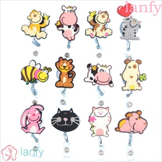 Lanfy คลิปหนีบบัตรประจําตัว รูปการ์ตูนสุนัข แมว ลิง น่ารัก ดึงง่าย พับเก็บได้ สําหรับโรงเรียน สํานักงาน