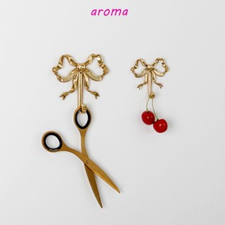 Aroma ตะขอแขวนติดผนัง รูปโบว์ สีทอง หรูหรา อเนกประสงค์ สําหรับแขวนตู้เสื้อผ้า