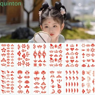 Quinton สติกเกอร์รอยสักชั่วคราว ลายดอกไม้ สีแดง กันน้ํา สไตล์จีน สําหรับเด็ก