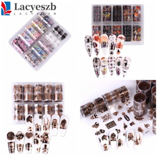 Lacyeszb สติกเกอร์ฟอยล์ ลายฟักทองฮาโลวีน สําหรับตกแต่งเล็บ DIY