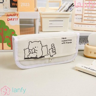 Lanfy กระเป๋าเครื่องเขียน กระเป๋าดินสอ เครื่องสําอาง ความจุขนาดใหญ่ หลายชั้น สําหรับสํานักงาน