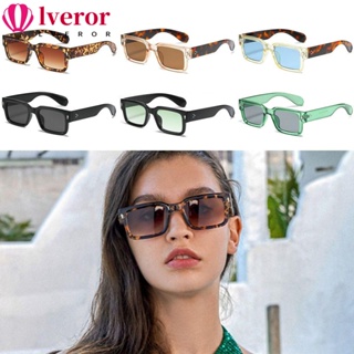 Lveror แว่นตากันแดด ทรงสี่เหลี่ยมผืนผ้า ป้องกัน UV400 กรอบสี่เหลี่ยม สไตล์พังก์ Y2K สีดํา สําหรับชายหาด ท่องเที่ยว สตรีทแวร์