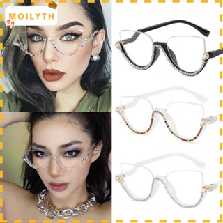Moilyth แว่นตา ป้องกันแสงสีฟ้า ป้องกันแสงสะท้อน และกรอบแว่นตา ทรงตาแมว ประดับเพชร UV