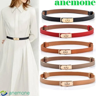 Anemone เข็มขัดหนัง PU หัวเข็มขัดโลหะ สีพื้น สไตล์เรโทร สําหรับผู้หญิง