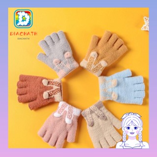 Diachath ถุงมือถัก ถุงมือเขียนการ์ตูนน่ารัก ถุงมือครึ่งนิ้ว นุ่ม อบอุ่น ฤดูหนาว สําหรับเด็ก
