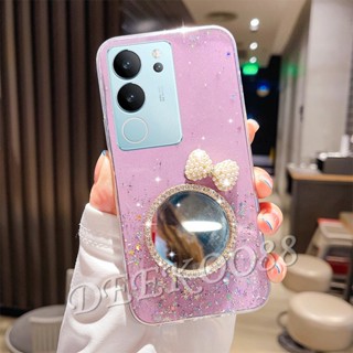  พร้อมส่ง เคสโทรศัพท์มือถือ TPU นิ่ม ลายโบว์ 3D น่ารัก วิบวับ พร้อมกระจกแต่งหน้า สําหรับ VIVOV29 VIVO V29 5G