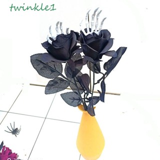 Twinkle1 ดอกกุหลาบประดิษฐ์ แฮนด์เมด สีดํา สําหรับตกแต่งบ้านผีสิง 3 ชิ้น