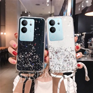 พร้อมส่ง ใหม่ เคสโทรศัพท์มือถือ TPU นิ่ม แบบใส ปิดด้านหลัง ลายกลิตเตอร์ พร้อมสายคล้องคอ สําหรับ VIVOV29 VIVO V29 5G 2023