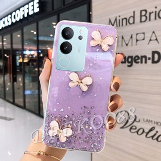 ใหม่ เคสโทรศัพท์มือถือใส แบบนิ่ม ลายผีเสื้อ 3D ประดับเลื่อม สําหรับ VIVO V29 VIVO V29 5G 2023