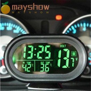 Mayshow นาฬิกาอุณหภูมิรถยนต์ ไฟกลางคืน 12V 24V โวลต์มิเตอร์ดิจิตอล อิเล็กทรอนิกส์ 4 IN 1 มัลติฟังก์ชั่น เครื่องวัดอุณหภูมิอัตโนมัติในรถยนต์