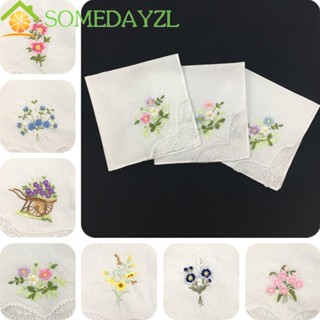 Somedayzl ผ้าเช็ดหน้า ผ้าฝ้าย 100% ปักลายผีเสื้อ แบบพกพา สีขาว สําหรับผู้หญิง 6 ชิ้น