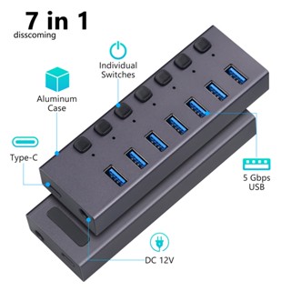 Dis_ ฮับ Usb 3.0 ความเร็วสูง 7 พอร์ต Usb 3.0 พร้อมสวิตช์เปิด ปิด สําหรับ Pc Ps4 และ Hdd