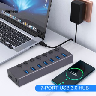 Skym* ฮับ Usb 3.0 3.0 ความเร็วสูง 7 พอร์ต Usb 3.0 พร้อมสวิตช์เปิด ปิด สําหรับ Pc Ps4 และ Hdd