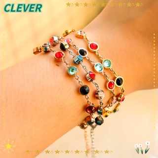 Clever สร้อยข้อมือโซ่ จี้คริสตัล รูปดาว สองด้าน 12 สี เครื่องประดับแฟชั่น ของขวัญวันเกิด