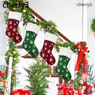 Cherry3 ถุงเท้าโพลีเอสเตอร์ สีแดง สีเขียว สําหรับแขวนตกแต่งต้นคริสต์มาส