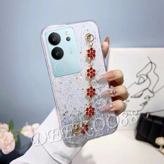 พร้อมส่ง เคสโทรศัพท์มือถือ TPU นิ่ม ปิดด้านหลัง ปิดด้านหลัง ลายดอกไม้ ดอกพลัมน่ารัก สีชมพู พร้อมสายโซ่คล้อง สําหรับ VIVOV29 VIVO V29 5G