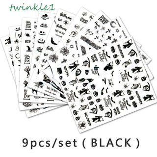 Twinkle1 ชุดสติกเกอร์ติดเล็บ ลายฟักทอง แม่มด แมงมุม แม่มด สําหรับตกแต่งเล็บ 9 ชิ้น