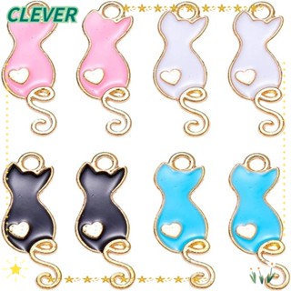 Clever จี้โลหะเคลือบ รูปแมว สีดํา สําหรับทําเครื่องประดับ DIY