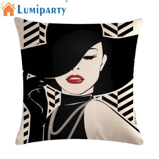 Lumiparty ปลอกหมอนอิงโซฟา ผ้าลินิน พิมพ์ลายแอปสแตรกท์ ขนาด 45x45 ซม.