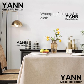 Yann1 ผ้าปูโต๊ะ กันน้ํา ทรงสี่เหลี่ยมผืนผ้า 100% 51x71 นิ้ว สีเบจ ล้างทําความสะอาดได้ สําหรับตกแต่งห้องครัว ฟาร์มเฮาส์