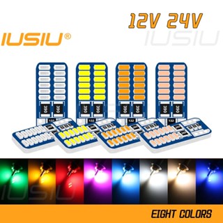 Iusiu ใหม่ หลอดไฟ Led 12V 24V T10 194 W5W 3014 24SMD สีขาว ไอซ์บลู เหลือง สําหรับติดตกแต่งภายในรถยนต์ รถบรรทุก