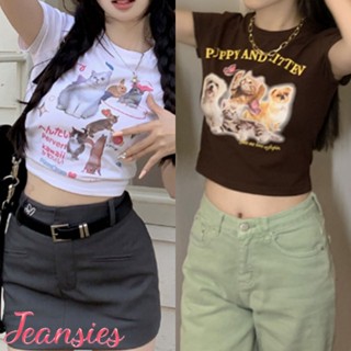 พร้อมส่ง เสื้อครอปมินิมอล เนื้อผ้านิ่ม ยืดตามตัว ลายเเมวเหมียว