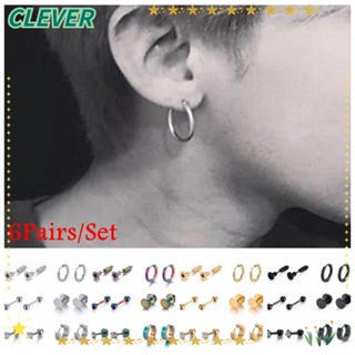 Clever ชุดเครื่องประดับต่างหู เจาะร่างกาย สเตนเลส สีดํา 6 คู่ ต่อชุด