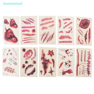 Loveoionia1 สติกเกอร์รอยสัก รอยแผลเป็นจากเลือด รอยแผลเป็นจากผีดิบ สําหรับปาร์ตี้ฮาโลวีน