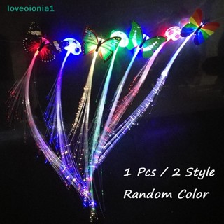 Loveoionia1 กิ๊บติดผมไฟเบอร์ออปติก LED เปล่งแสง ผ้าไหมถักเปีย br