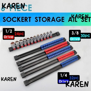 Karen ที่เก็บประแจซ็อกเก็ต พลาสติก แบบพกพา 1/2 นิ้ว 3/8 นิ้ว 1/4 นิ้ว สีแดง สีฟ้า 6 ชิ้น