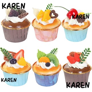 Karen โมเดลผลไม้ประดิษฐ์ คัพเค้ก ขนมหวาน ของขวัญ สําหรับตกแต่งโต๊ะ 6 ชิ้น