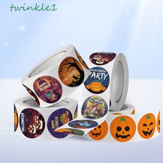 Twinkle1 สติกเกอร์ฉลาก ลายฟักทองฮาโลวีน มีกาวในตัว 500 ชิ้น ต่อม้วน 500 ชิ้น ต่อม้วน