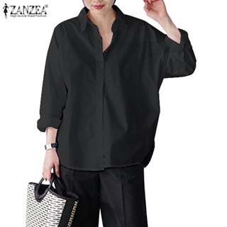 Zanzea เสื้อเชิ้ต เปิดไหล่ แขน 3/4 คอปก สีพื้น สไตล์เกาหลี สําหรับผู้หญิง